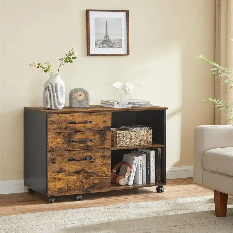3 tiroirs et étagères ouvertes - 40 P x 80 L x 66 H cm
