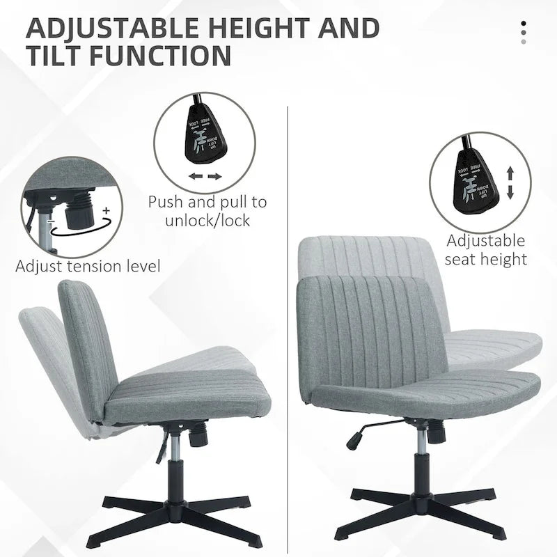 Chaise de bureau large HOMCOM, chaise de bureau sans accoudoirs, chaise de coiffeuse en tissu pour ordinateur avec hauteur réglable