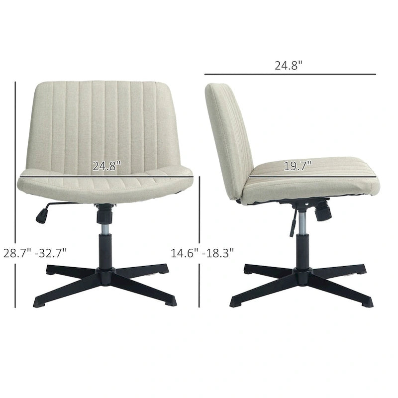 Chaise de bureau large HOMCOM, chaise de bureau sans accoudoirs, chaise de coiffeuse en tissu pour ordinateur avec hauteur réglable