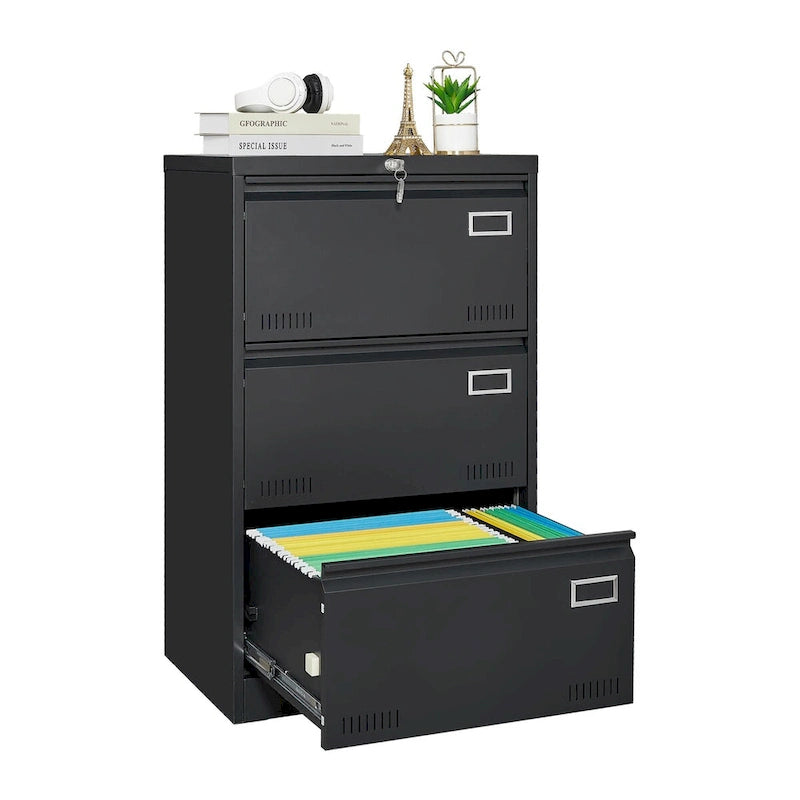 Classeur latéral métallique à 3 tiroirs avec serrure, classeur vertical de bureau, classeur métallique verrouillable, assemblage requis