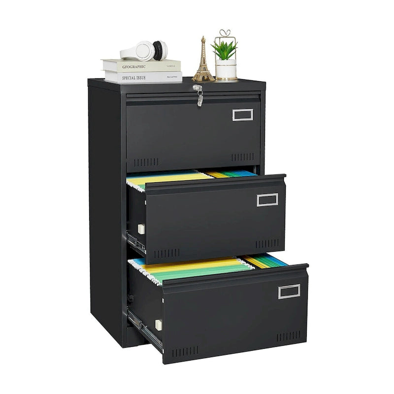 Classeur latéral métallique à 3 tiroirs avec serrure, classeur vertical de bureau, classeur métallique verrouillable, assemblage requis