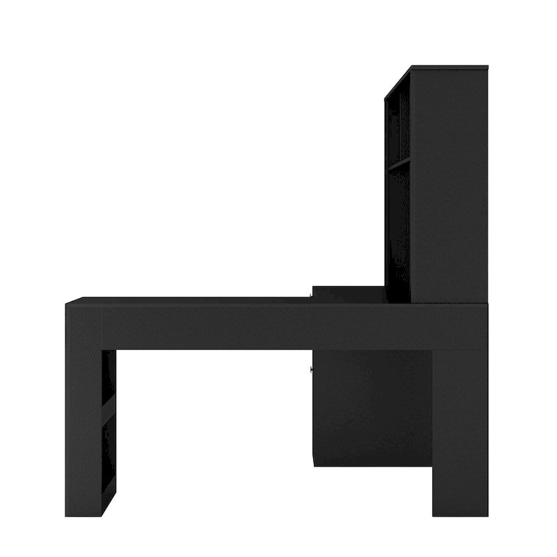 Bureau en L avec Chargeur, Bureau d'ordinateur avec Tiroirs, Étagère et Meuble haut avec Lumière LED, Bureau d'angle Moderne, Bureau à domicile