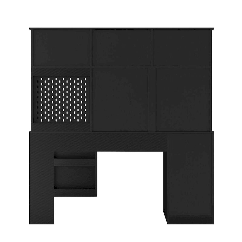 Bureau en L avec Chargeur, Bureau d'ordinateur avec Tiroirs, Étagère et Meuble haut avec Lumière LED, Bureau d'angle Moderne, Bureau à domicile