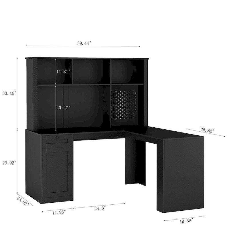 Bureau en L avec Chargeur, Bureau d'ordinateur avec Tiroirs, Étagère et Meuble haut avec Lumière LED, Bureau d'angle Moderne, Bureau à domicile