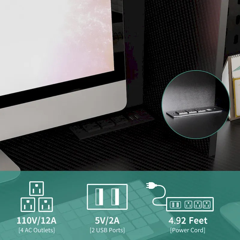 Bureau en L avec Chargeur, Bureau d'ordinateur avec Tiroirs, Étagère et Meuble haut avec Lumière LED, Bureau d'angle Moderne, Bureau à domicile