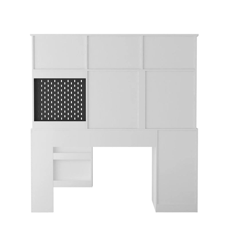 Bureau en L avec Chargeur, Bureau d'ordinateur avec Tiroirs, Étagère et Meuble haut avec Lumière LED, Bureau d'angle Moderne, Bureau à domicile