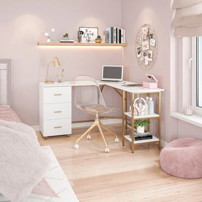 Bureau d'angle moderne avec rangement pour le bureau à domicile