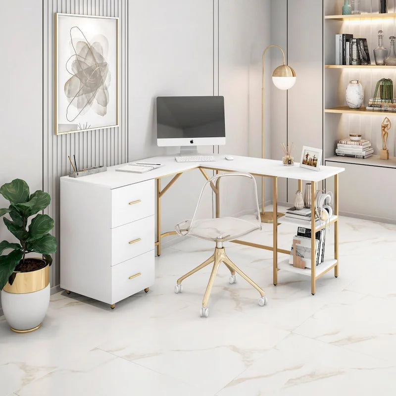 Bureau d'angle moderne avec rangement pour le bureau à domicile