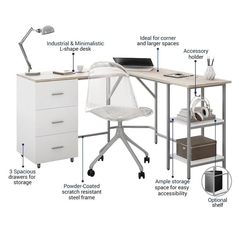 Bureau d'angle moderne avec rangement pour le bureau à domicile