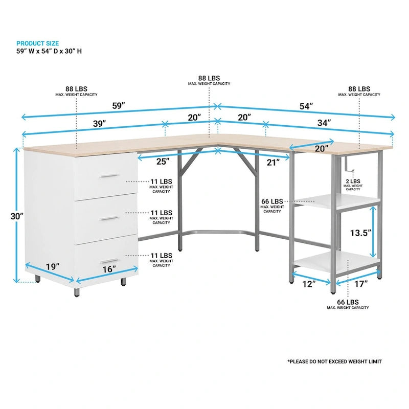Bureau d'angle moderne avec rangement pour le bureau à domicile