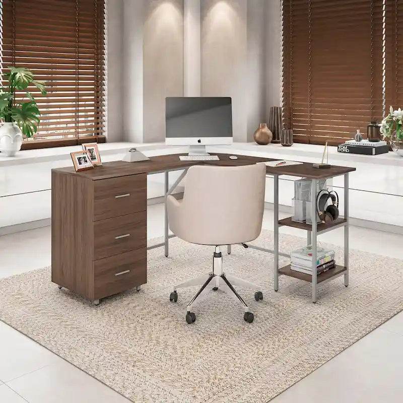 Bureau d'angle moderne avec rangement pour le bureau à domicile