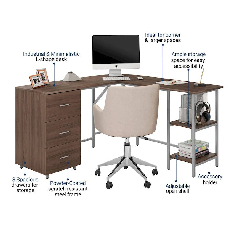 Bureau d'angle moderne avec rangement pour le bureau à domicile