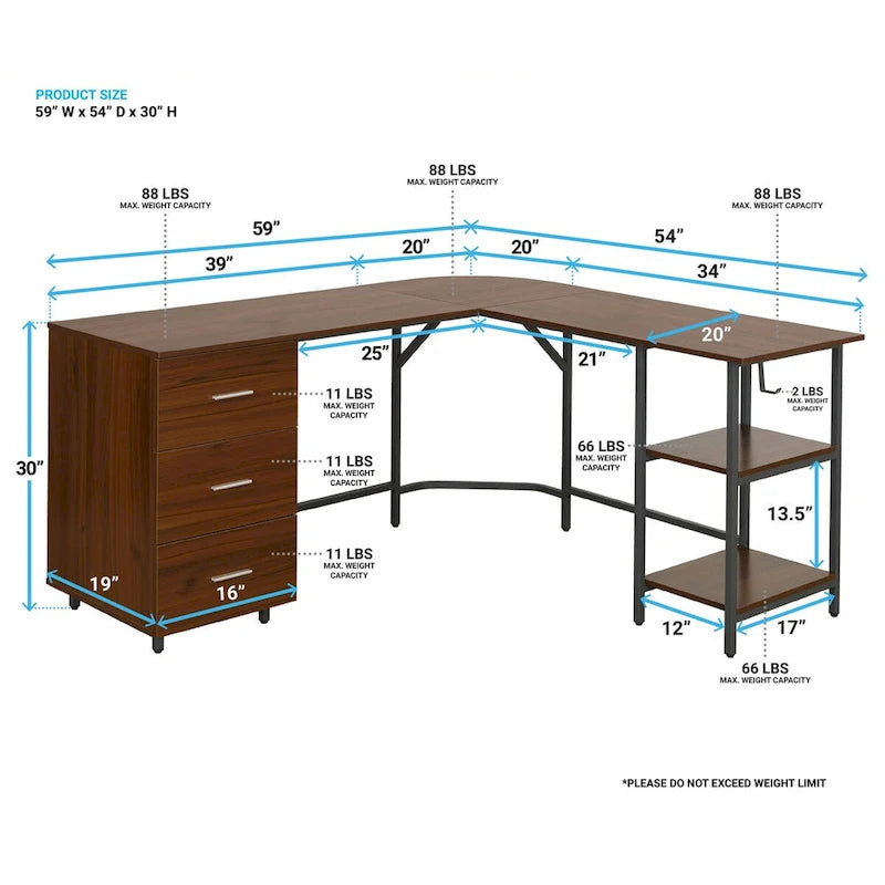 Bureau d'angle moderne avec rangement pour le bureau à domicile
