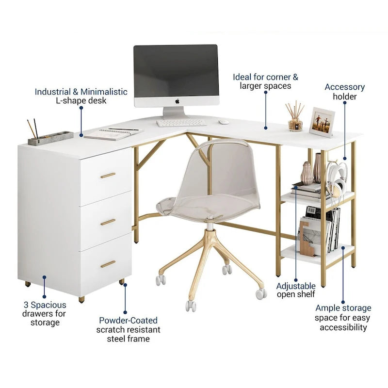 Bureau d'angle moderne avec rangement pour le bureau à domicile