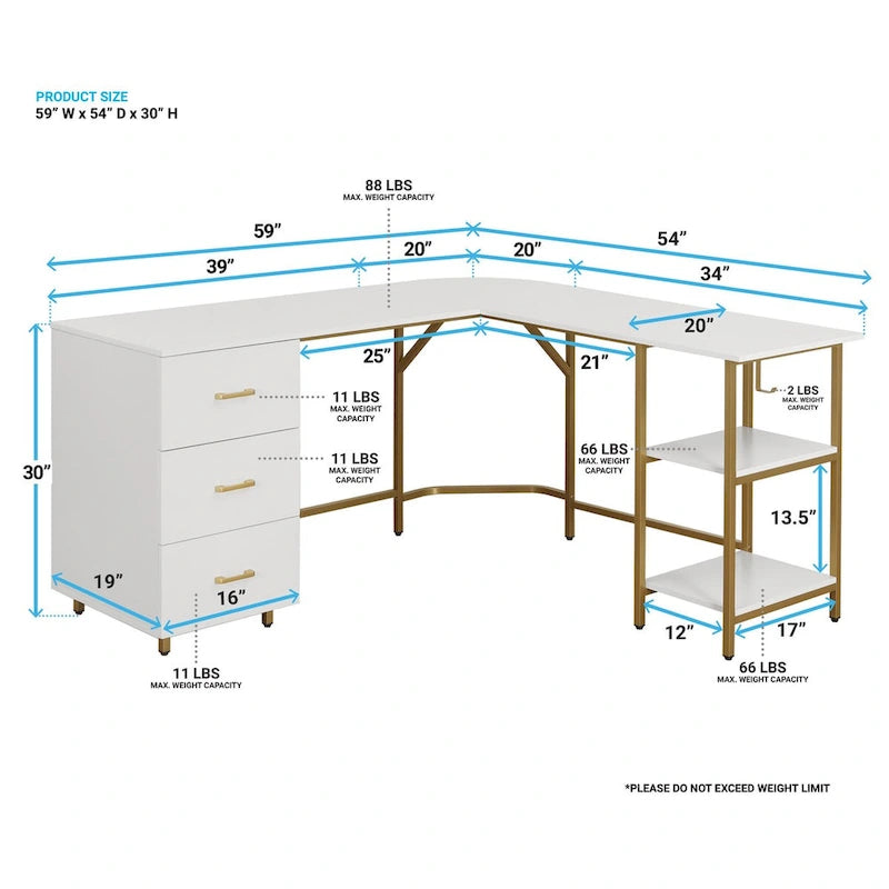 Bureau d'angle moderne avec rangement pour le bureau à domicile