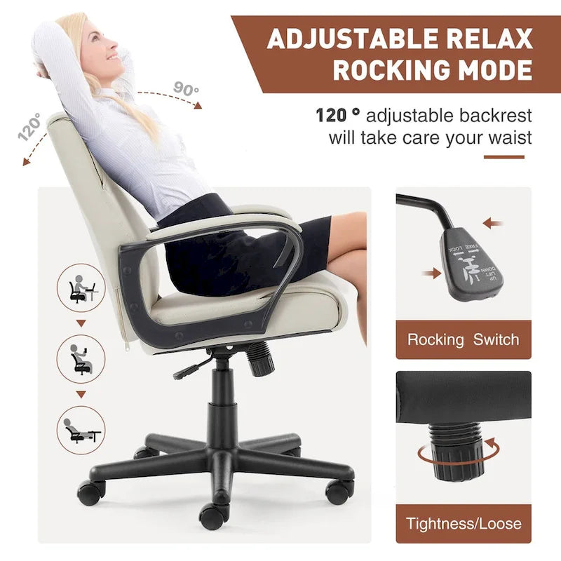 Chaise de bureau avec accoudoirs rembourrés, en cuir PU, pour la maison ou le bureau