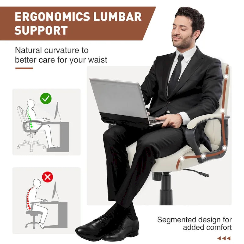 Chaise de bureau avec accoudoirs rembourrés, en cuir PU, pour la maison ou le bureau