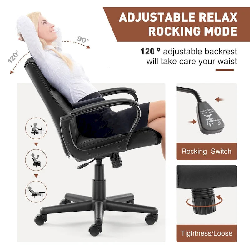 Chaise de bureau avec accoudoirs rembourrés, en cuir PU, pour la maison ou le bureau