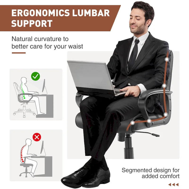 Chaise de bureau avec accoudoirs rembourrés, en cuir PU, pour la maison ou le bureau
