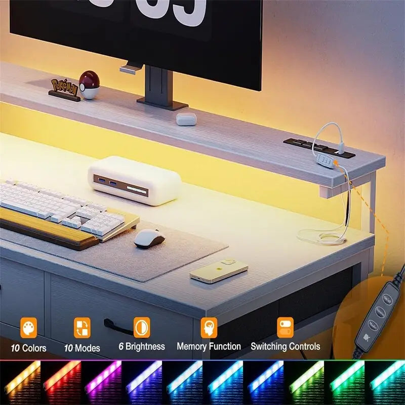 Bureau d'ordinateur de 55 pouces avec 3 tiroirs
