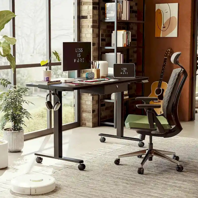 Bureau debout FEZIBO avec tiroir, bureau électrique à hauteur réglable, bureau assis-debout pour bureau à domicile, poste de travail ergonomique