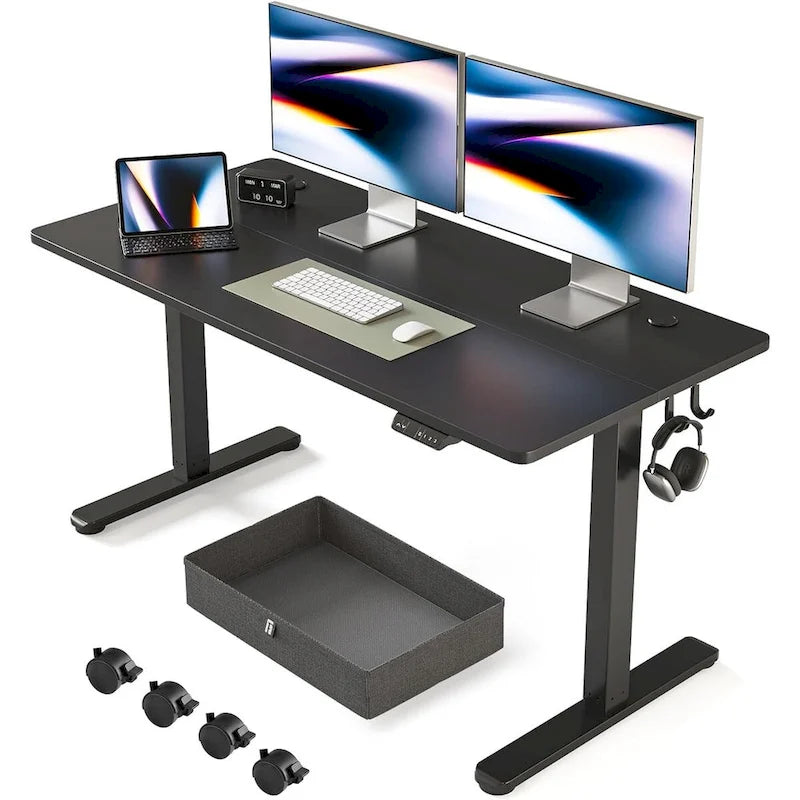 Bureau debout FEZIBO avec tiroir, bureau électrique à hauteur réglable, bureau assis-debout pour bureau à domicile, poste de travail ergonomique