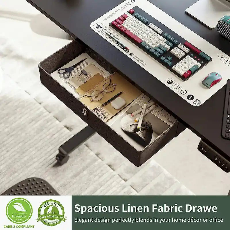 Bureau debout FEZIBO avec tiroir, bureau électrique à hauteur réglable, bureau assis-debout pour bureau à domicile, poste de travail ergonomique