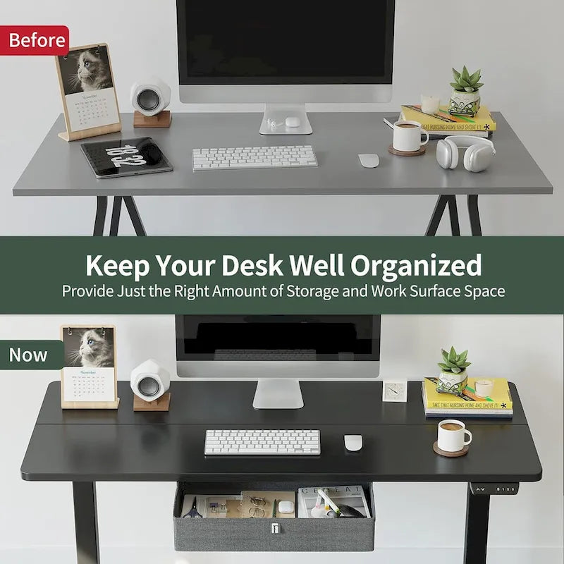 Bureau debout FEZIBO avec tiroir, bureau électrique à hauteur réglable, bureau assis-debout pour bureau à domicile, poste de travail ergonomique