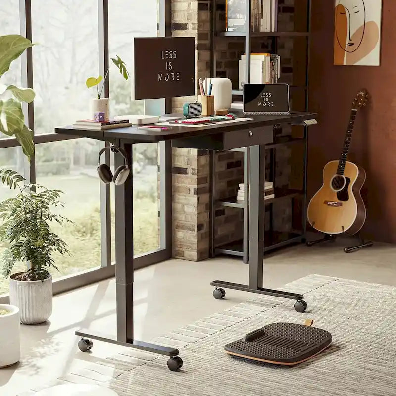 Bureau debout FEZIBO avec tiroir, bureau électrique à hauteur réglable, bureau assis-debout pour bureau à domicile, poste de travail ergonomique