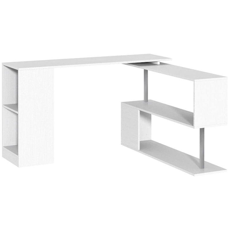 Poste de travail d'angle moderne pour bureau à domicile avec étagères de rangement à 3 niveaux