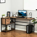 Bureau d'angle industriel avec étagères de rangement et 2 tiroirs
