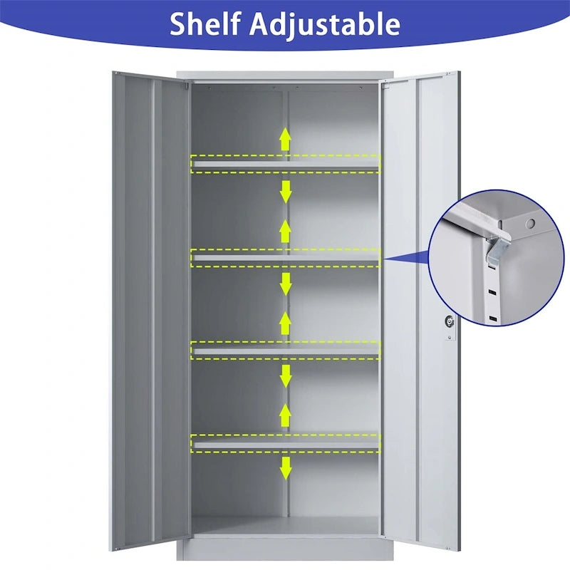 Meuble de rangement de garage en métal, armoire à outils en acier avec portes et 4 étagères