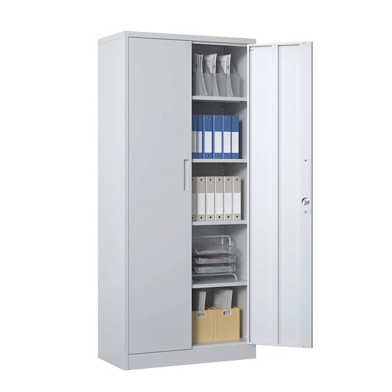 Meuble de rangement de garage en métal, armoire à outils en acier avec portes et 4 étagères