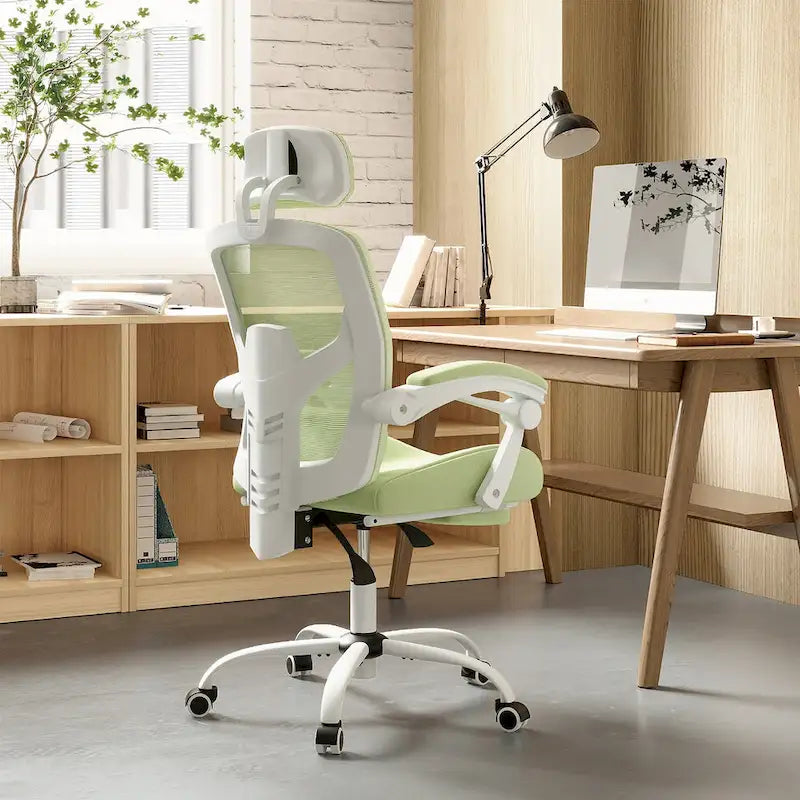 Chaise de bureau ergonomique à dossier haut en maille avec support lombaire et coussin pour ordinateur