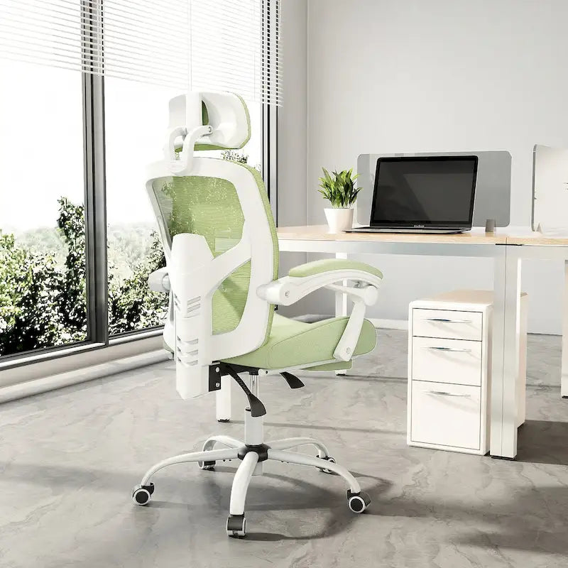Chaise de bureau ergonomique à dossier haut en maille avec support lombaire et coussin pour ordinateur