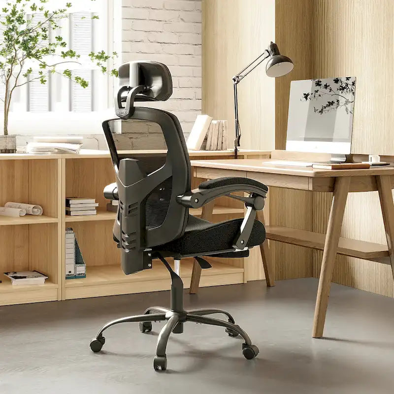 Chaise de bureau ergonomique à dossier haut en maille avec support lombaire et coussin pour ordinateur