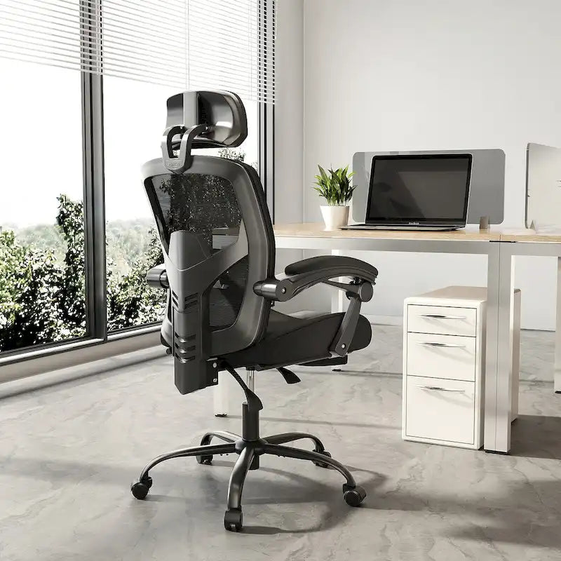 Chaise de bureau ergonomique à dossier haut en maille avec support lombaire et coussin pour ordinateur