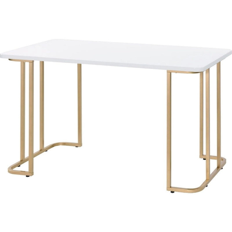 Bureau avec Piétement Traîneau Incurvé en Métal et Protections de Sol, Blanc