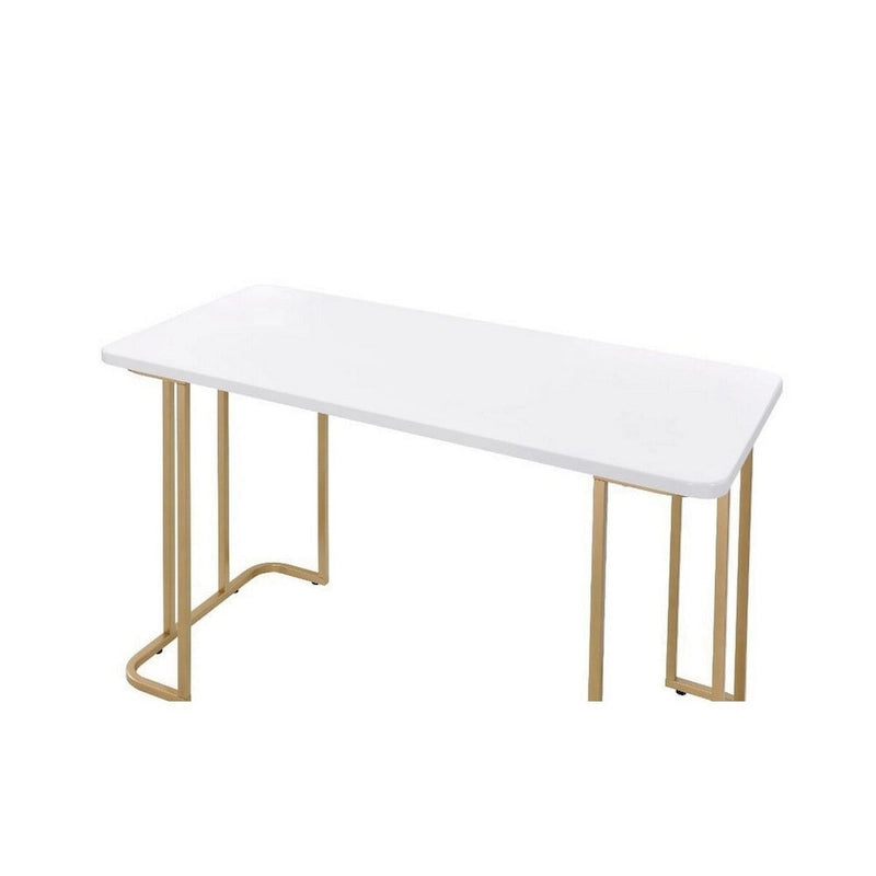 Bureau avec Piétement Traîneau Incurvé en Métal et Protections de Sol, Blanc