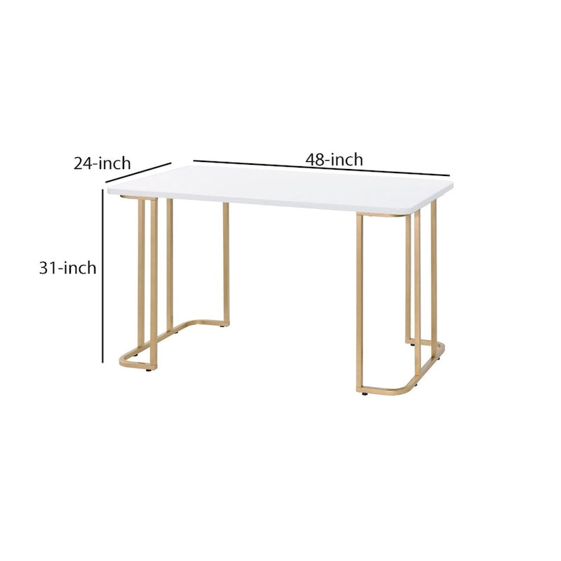 Bureau avec Piétement Traîneau Incurvé en Métal et Protections de Sol, Blanc