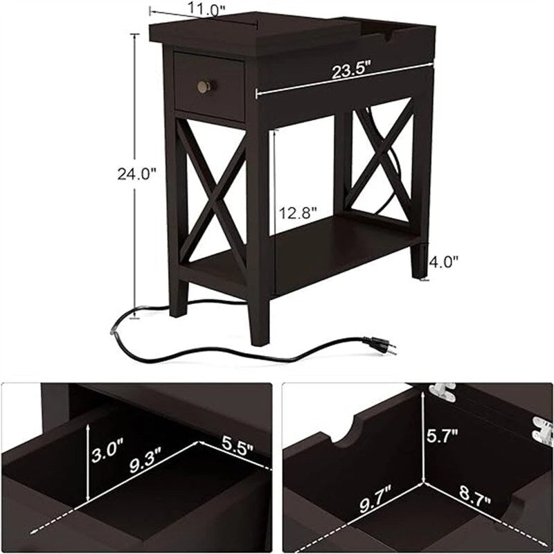 Table d'appoint avec plateau relevable et station de charge