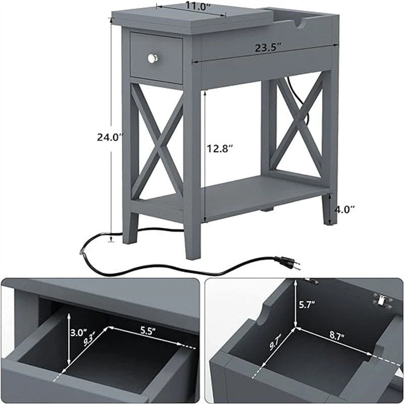 Table d'appoint avec plateau relevable et station de charge