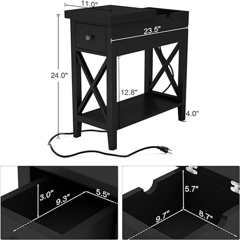 Table d'appoint avec plateau relevable et station de charge