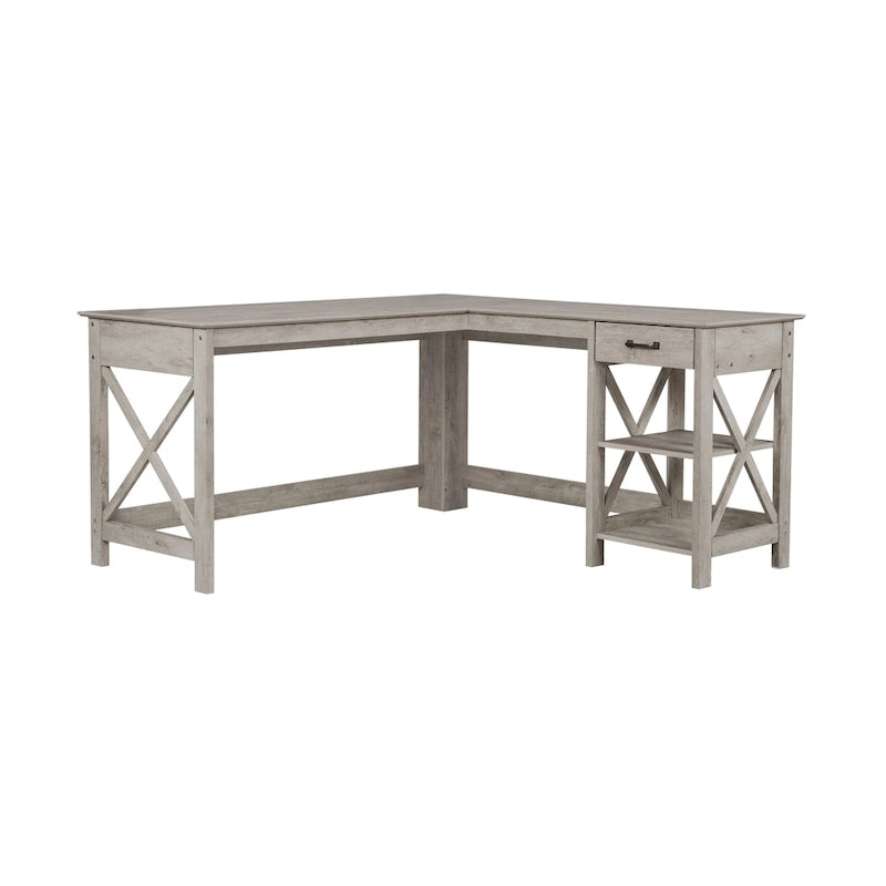 Bureau d'angle gris Saint Birch Honduras avec 1 tiroir et 1 étagère ouverte