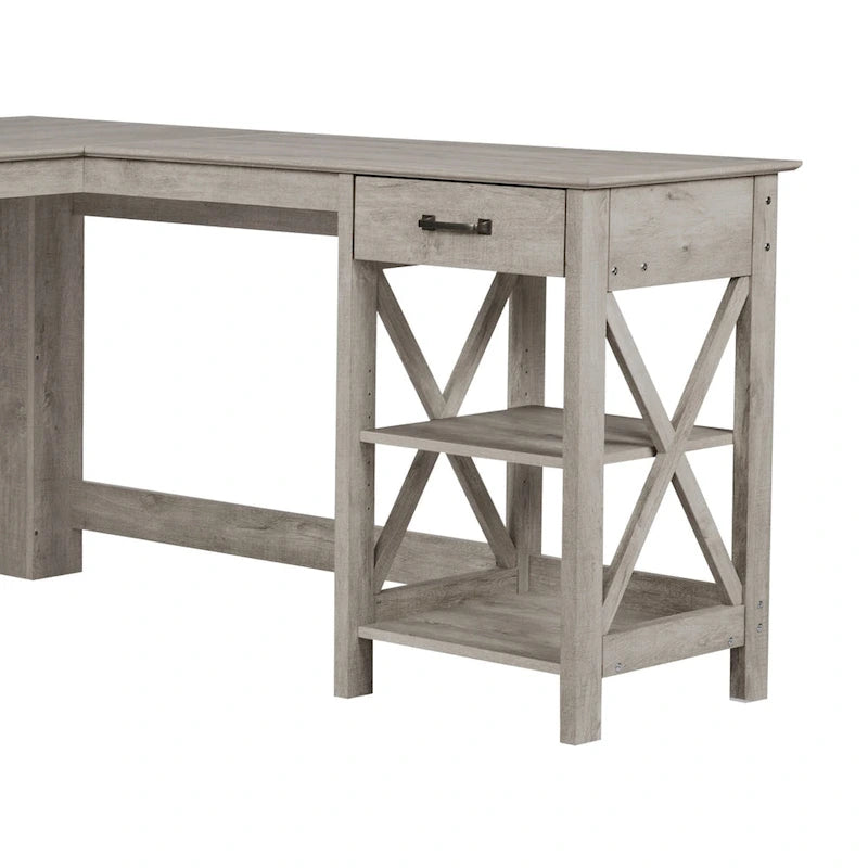 Bureau d'angle gris Saint Birch Honduras avec 1 tiroir et 1 étagère ouverte