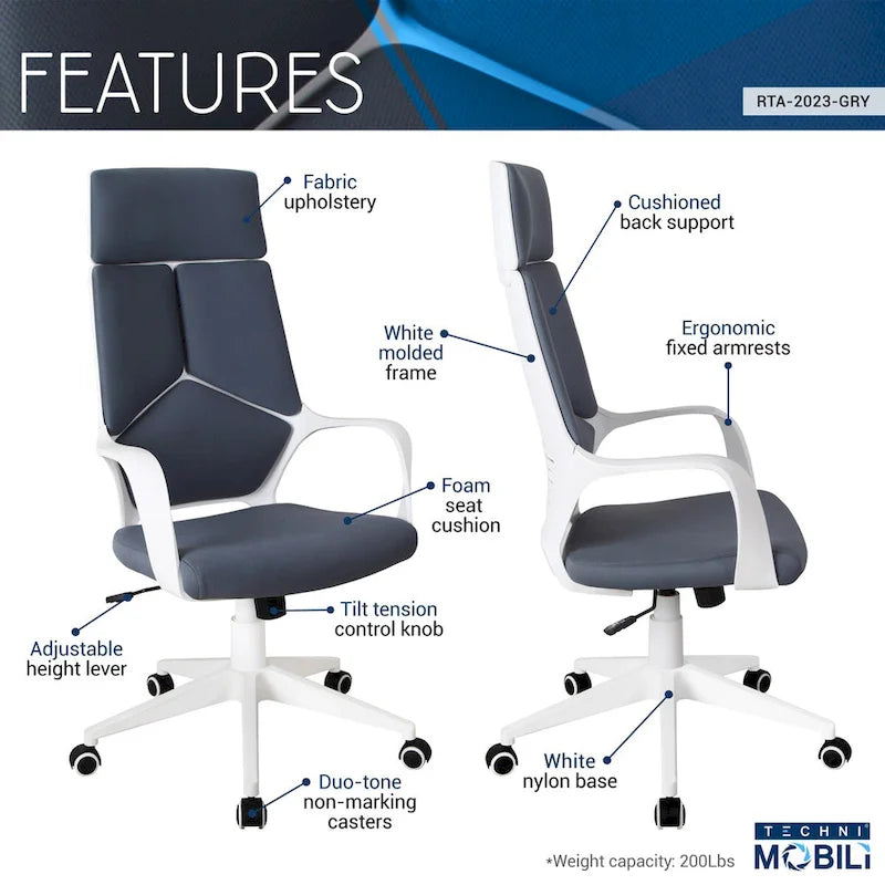 Fauteuil de bureau moderne, haute qualité et durable, Gris/Blanc
