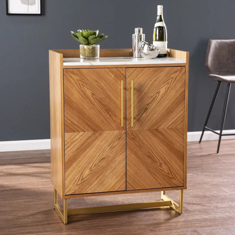 Meuble à vin Rétro Doré en Marbre Naturel et Faux Marbre