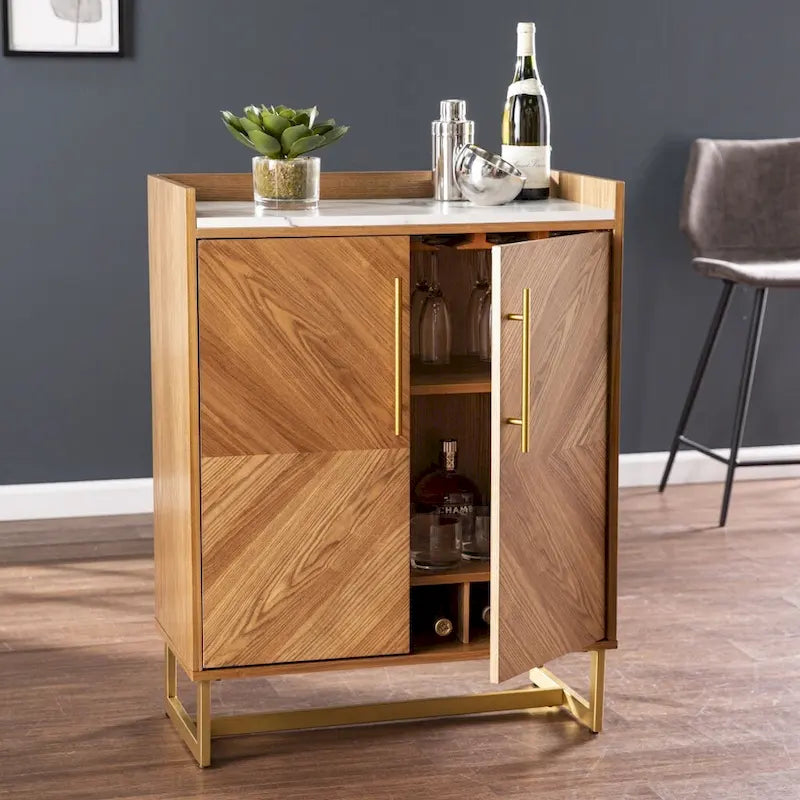 Meuble à vin Rétro Doré en Marbre Naturel et Faux Marbre