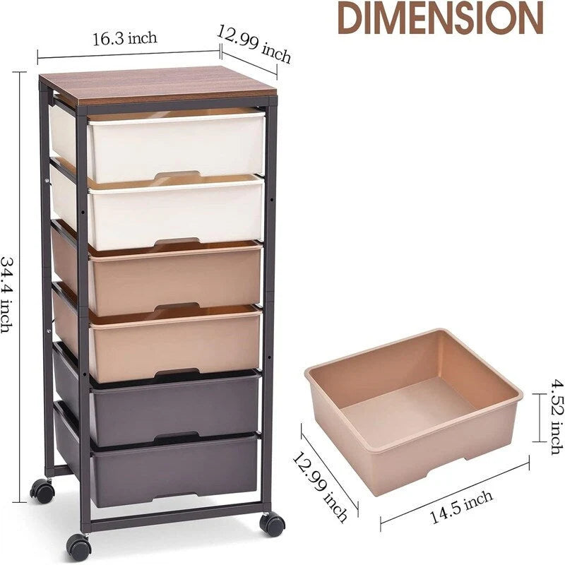 Chariot de rangement à roulettes avec 6 tiroirs - 12,99P x 16,3L x 34,4H