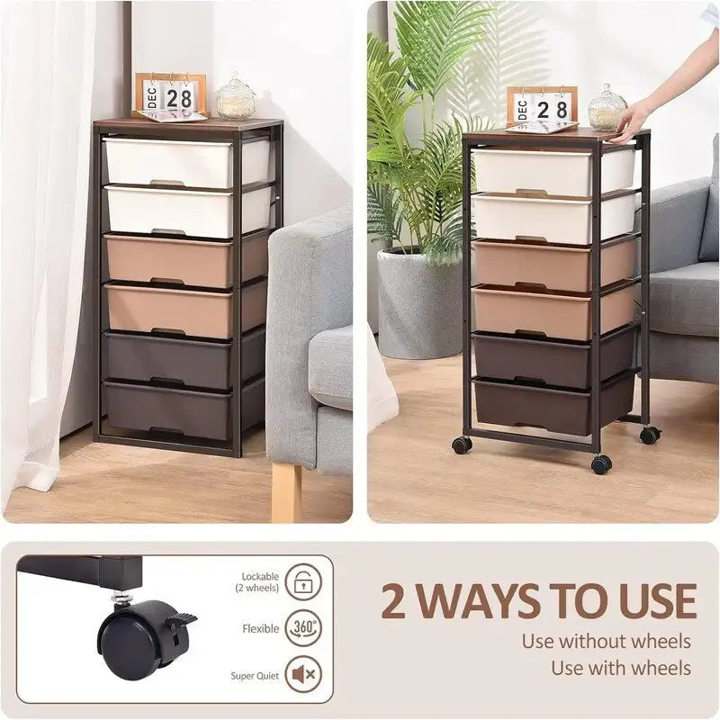 Chariot de rangement à roulettes avec 6 tiroirs - 12,99P x 16,3L x 34,4H
